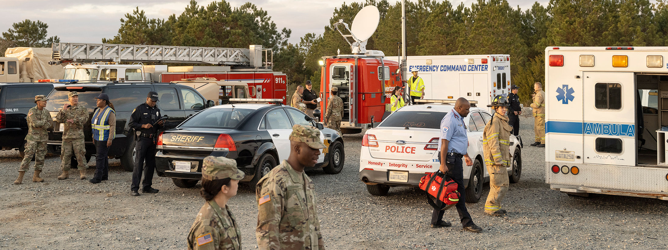Medical and army professionals on scene
